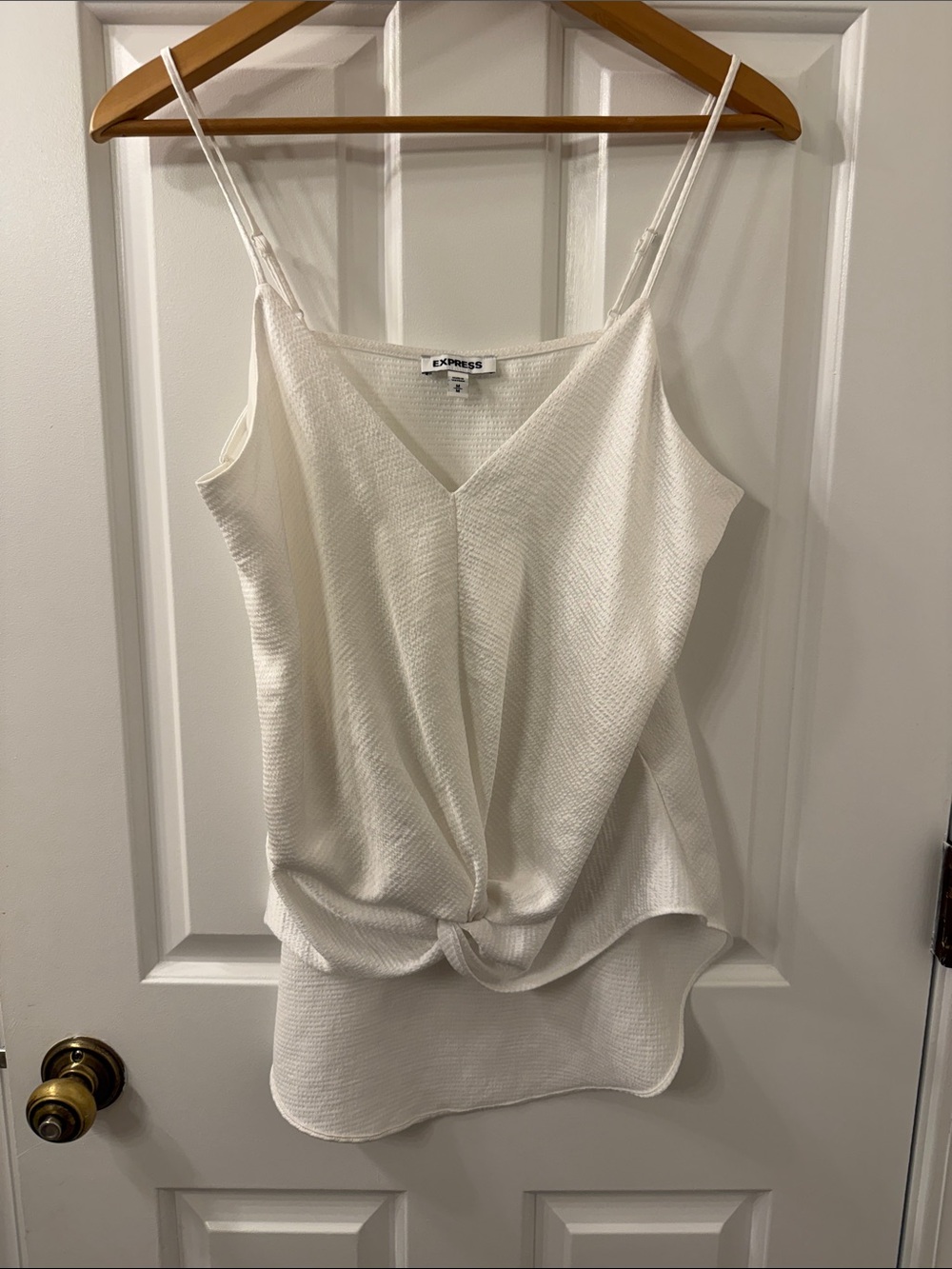 Express White Textured V-Neck Knot-Front Cami